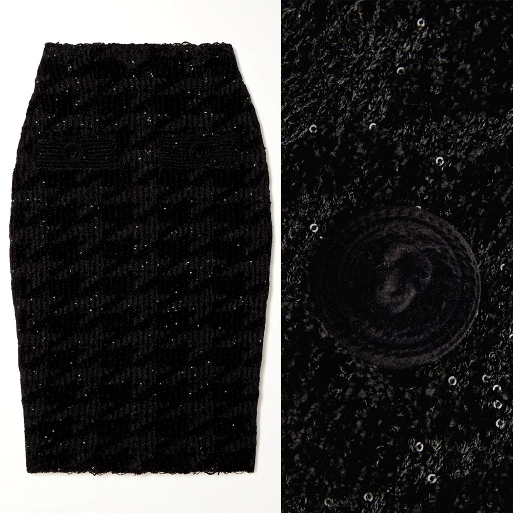 Balmain Black Sequin-Embellished Houndstooth Stretch-Knit Skirt - Picture 5 of 16